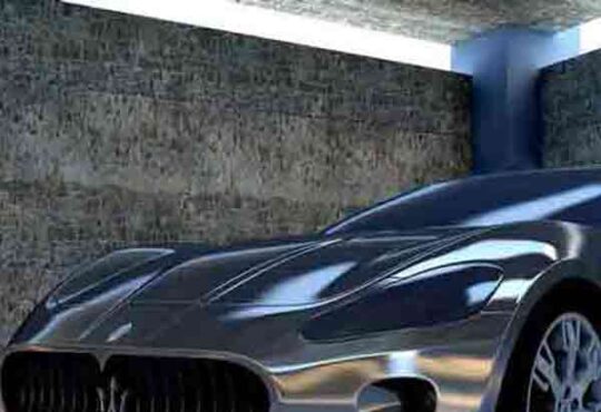 The sports car scene behind as the sun down