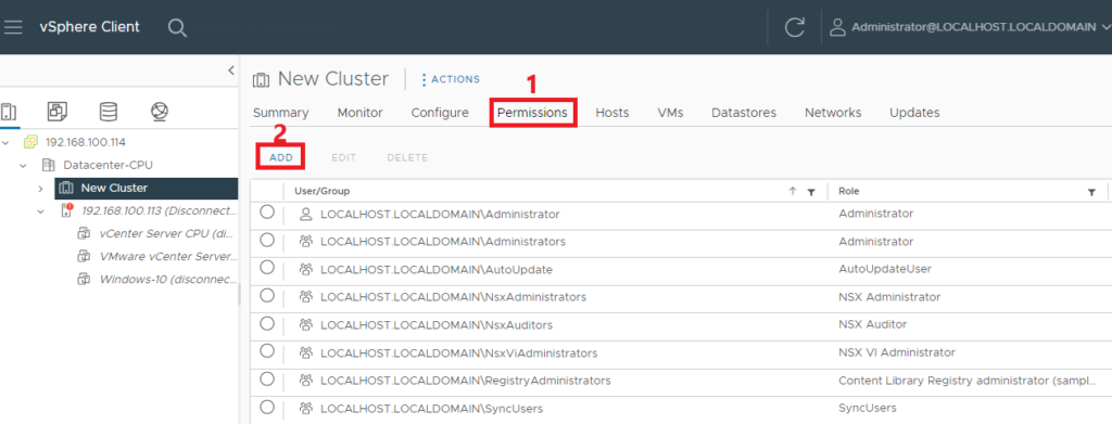 Roles Permission in vCenter 4