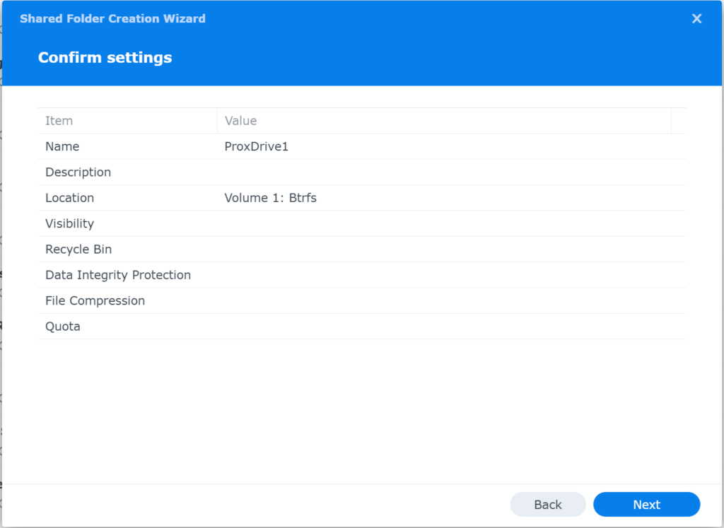 confirm settings and create the new folder