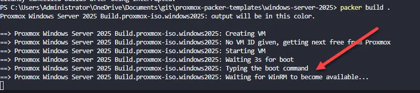 running the packer build for windows server 2025 1