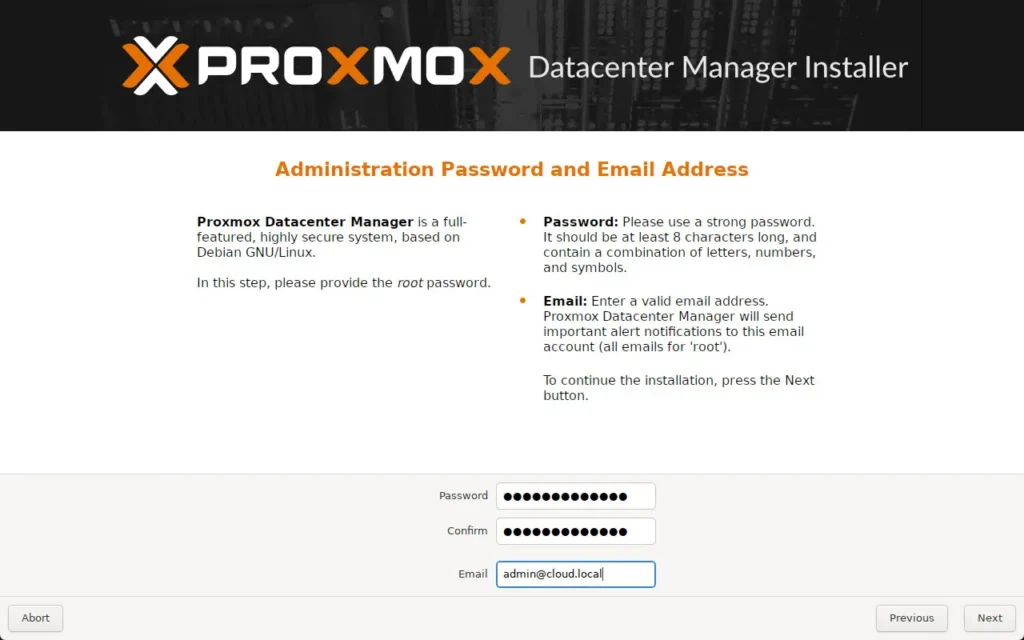 set the password for proxmox datacenter manager PDM