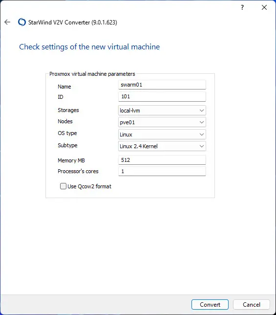 check the target virtual machine settings