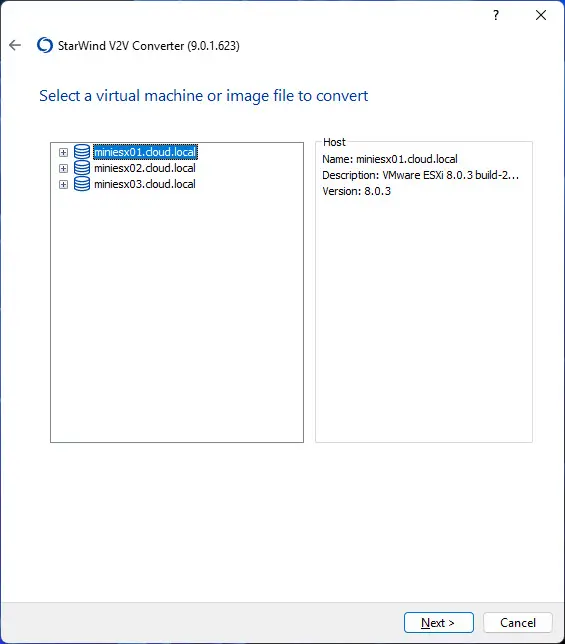 select a virtual machine or image file to convert 1