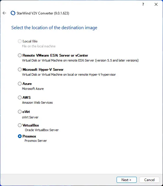 select the target environment of the conversion 1