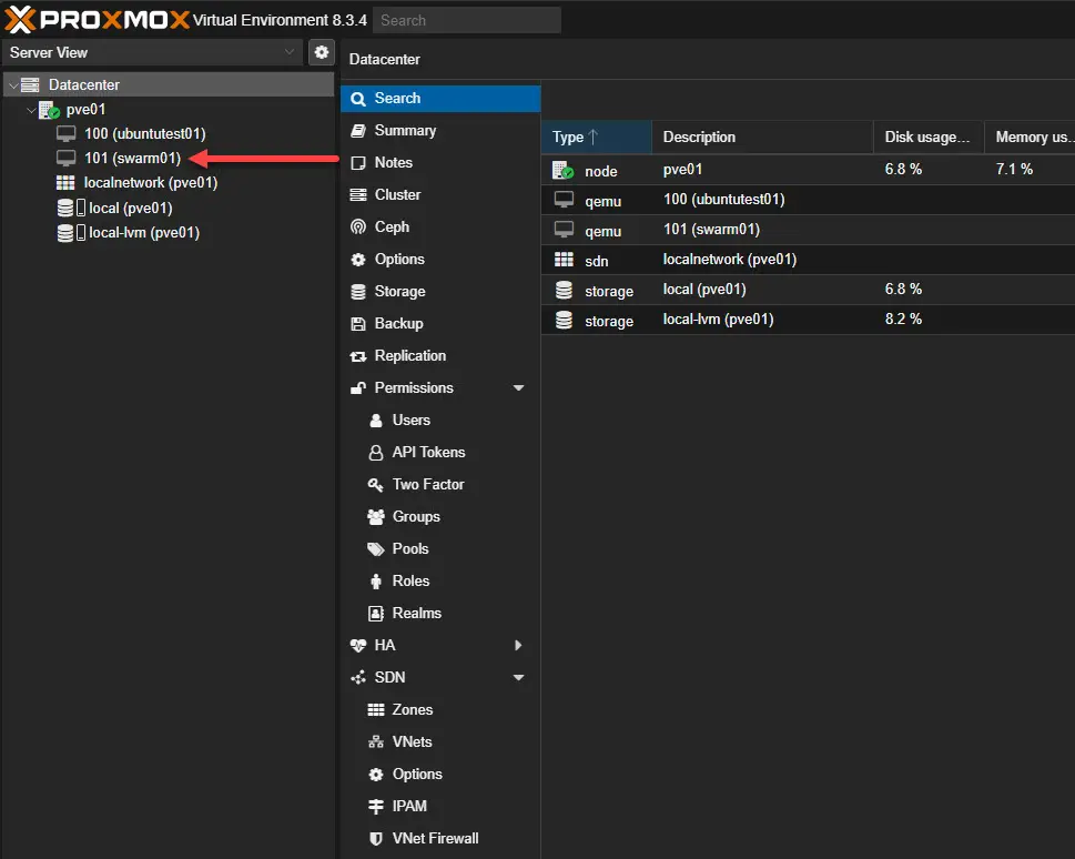 target vm registered automatically in Proxmox 1