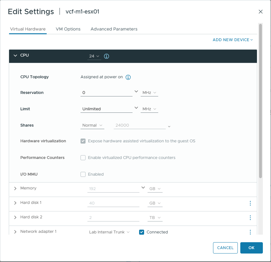 ESX 9 VM Configuration – CPU Configuration