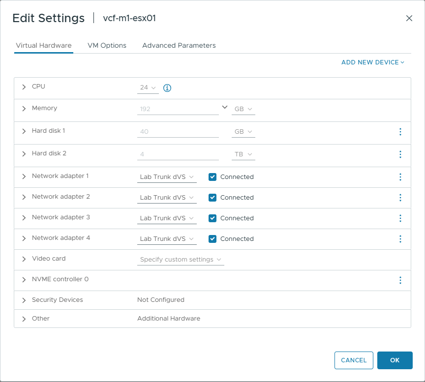 ESX 9 VM Configuration