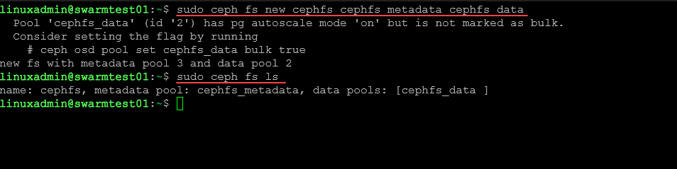 creating cephfs storage on top of microceph