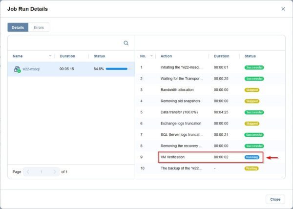 Nakivo: configure Boot Verification for VM Backups