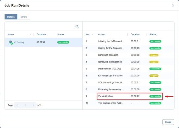 Nakivo: configure Boot Verification for VM Backups