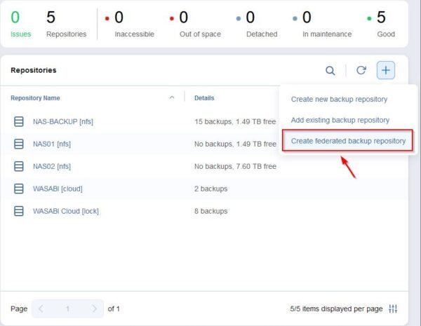 Nakivo: configure a Federated Repository