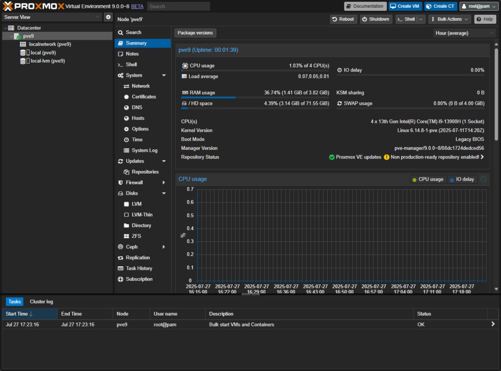 proxmox 9 beta default dark mode gui 1