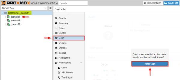 Proxmox VE configure a Ceph Storage Cluster
