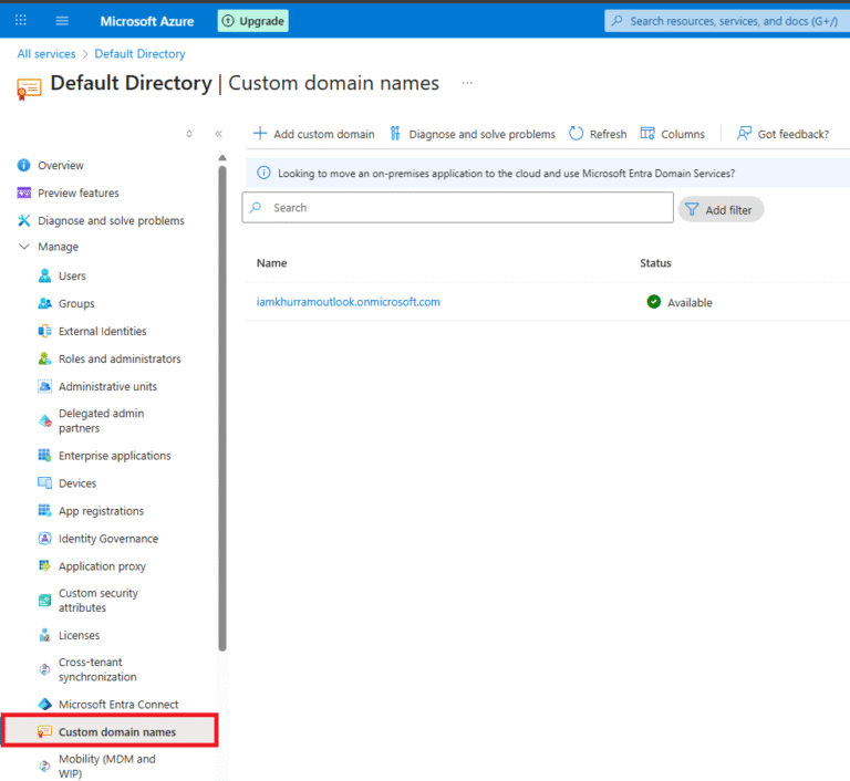 Adding a custom domain to Azure AD