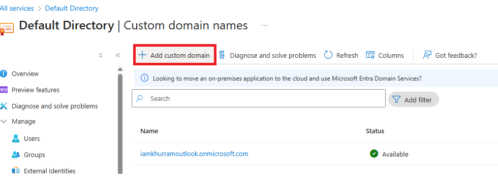 Adding a custom domain to Azure AD