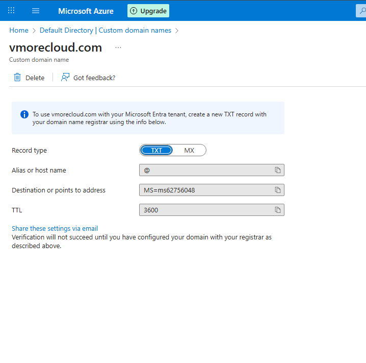 Adding a custom domain to Azure AD