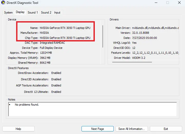How to Check GPU Info in DXDiag