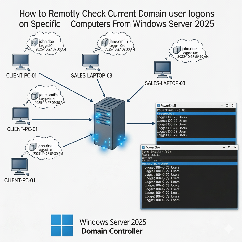 How to Remotely Check Current Domain User Logons on Specific Computers From Windows Server 2025 Domain Controller