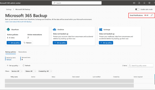 Microsoft 365 Backup: delegate administration, configure billing policies