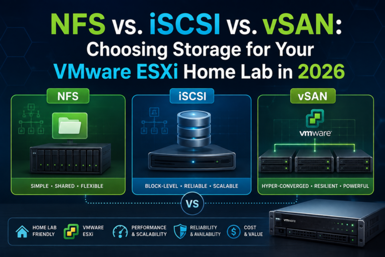 NFS vs. iSCSI vs. vSAN: Choosing Storage for Your VMware ESXi Home Lab in 2026 1 NFS vs. iSCSI vs. vSAN: Choosing Storage for Your VMware ESXi Home Lab in 2026