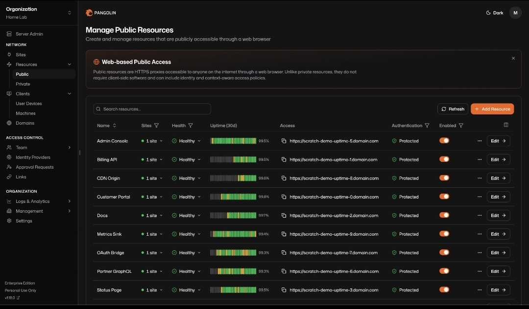 Pangolin 1.25 self-hosted reverse proxy with HTTP redirects, mutual TLS, and load balancing