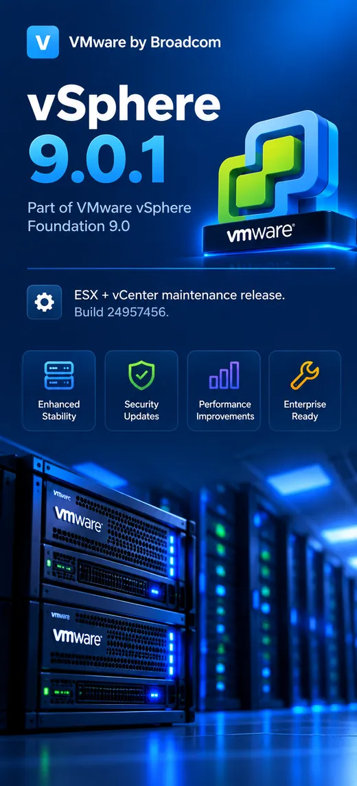 VMware vSphere 9.0.1 ESX and vCenter maintenance release, Build 24957456, part of VMware vSphere Foundation 9.0